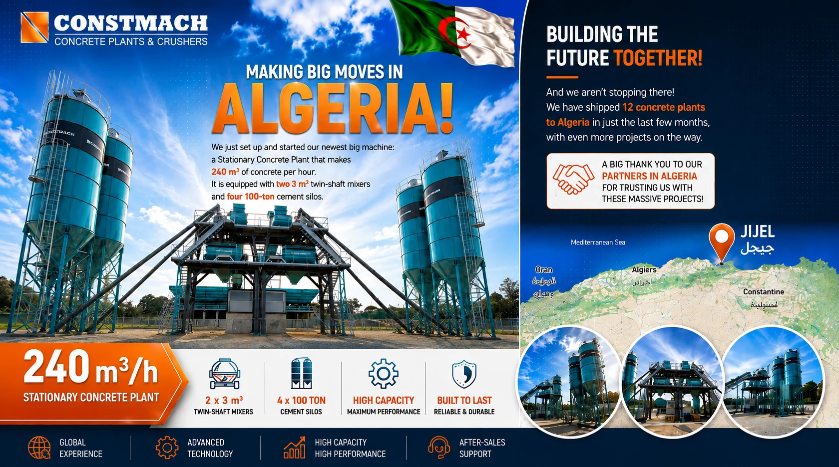 CONSTMACH Shipped 12 Concrete Batching Plants to Algeria in Just a Few Months, Including a 240 m³/h Stationary Plant